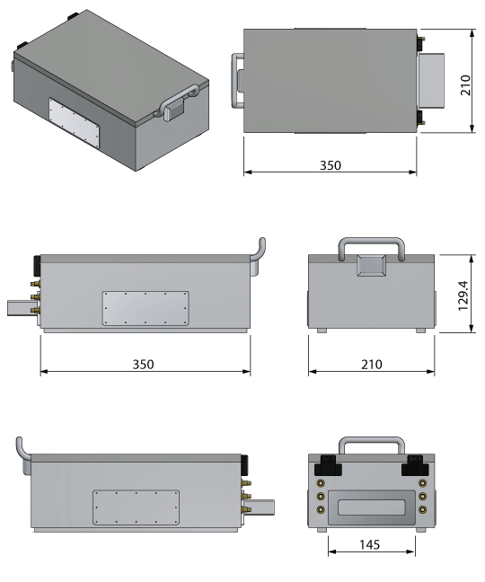 Compact shielded experiment box Technical drawing dimensions