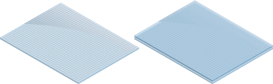 Example of a single mesh foil window (mesh bonded on the top of a window) and a stepped mesh foil window (mesh between two layers of glass or plastic)