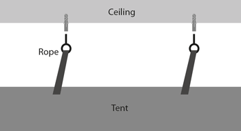 Faraday shielded tent adjustable rope ceiling