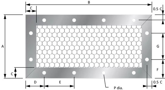 Technische Zeichnung eines Wabenlüftungspanels