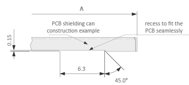 PCB shield mounting MC clip recess area