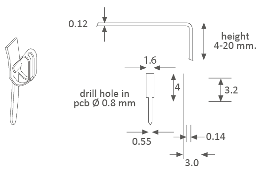 PCB shield mounting P technical drawing