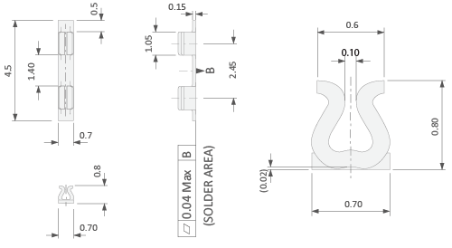 PCB-schermmontage UTC-clip technische tekening