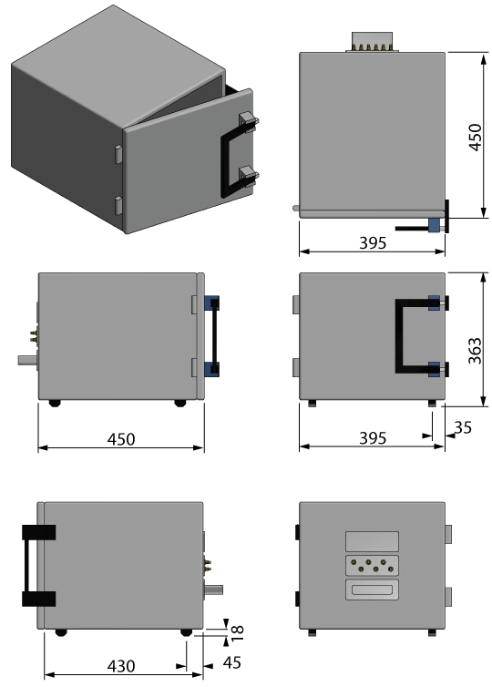 Compact desktop measurement box technical drawing