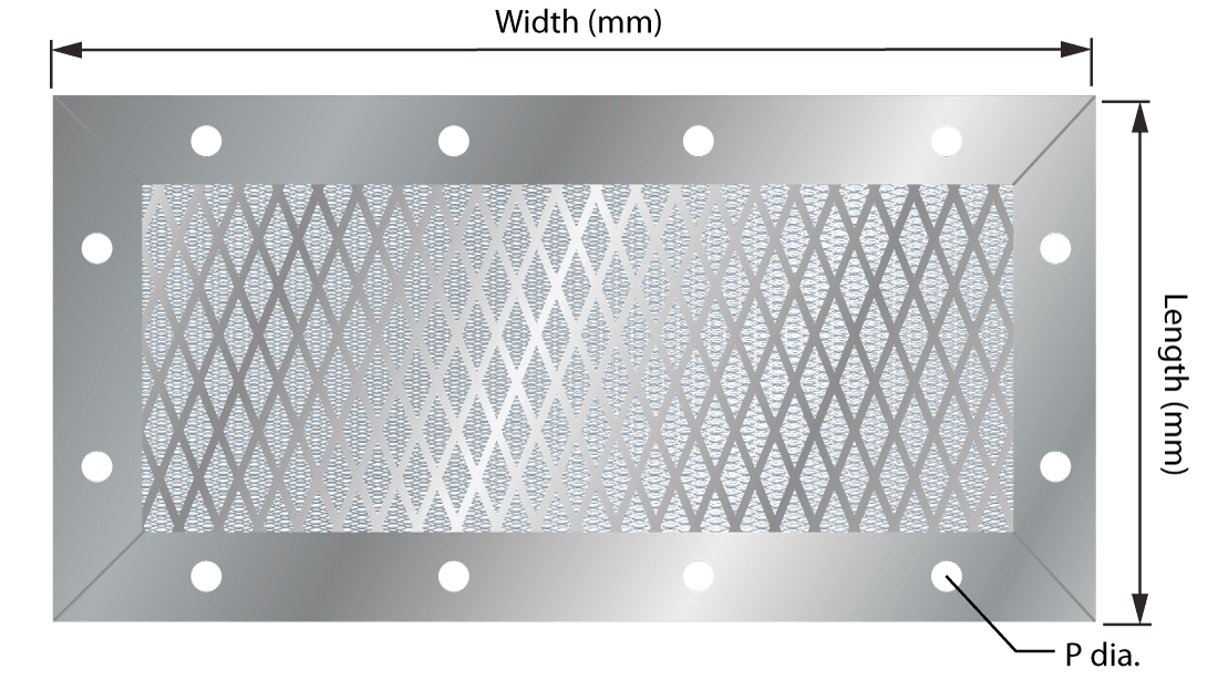 Technische tekening EMC geweven gaasventilatiepaneel