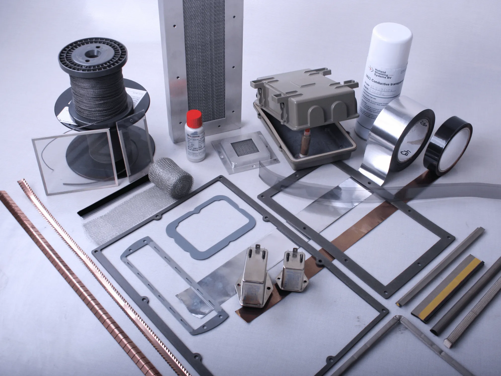 EMI shielding components, gaskets, filters and conductive materials