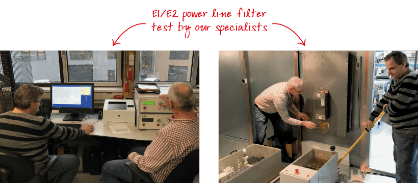 Prueba de filtro de línea eléctrica de protección emp e1 e2 realizada por nuestros especialistas