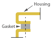 Frame gasket used in a flat lid on a curved housing construction