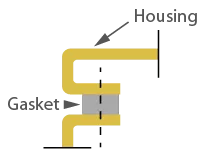 Frame gasket used in a flat lid on a curved housing construction