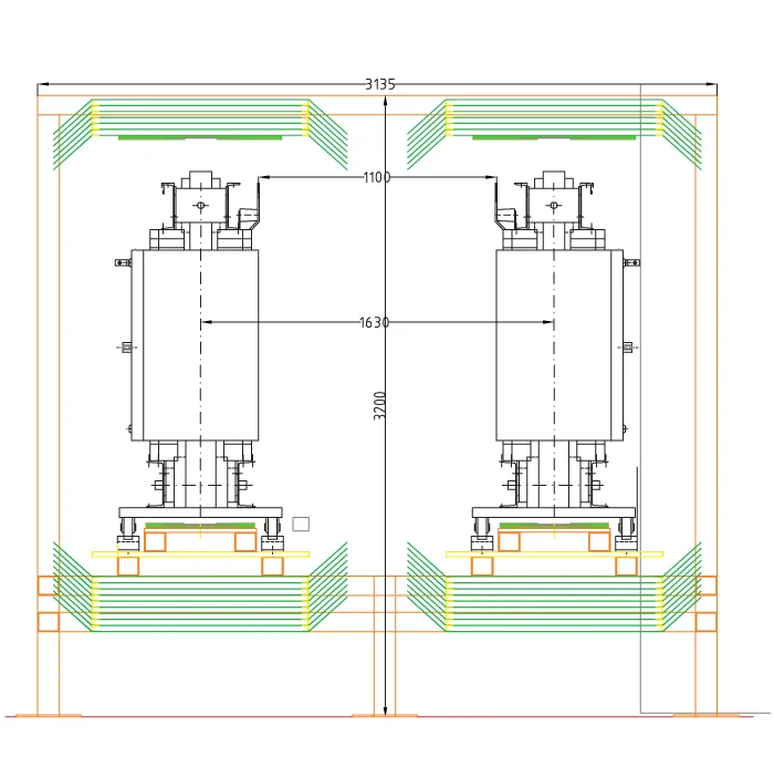 Ontwerp van meerlaagse afscherming boven en onder de transformator 