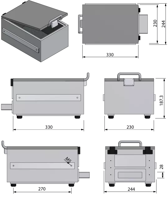 Medium shielded experiment box Technical drawing dimensions