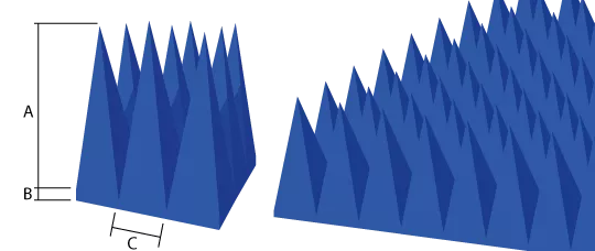 PU foam based pyramid absorbers technical drawing