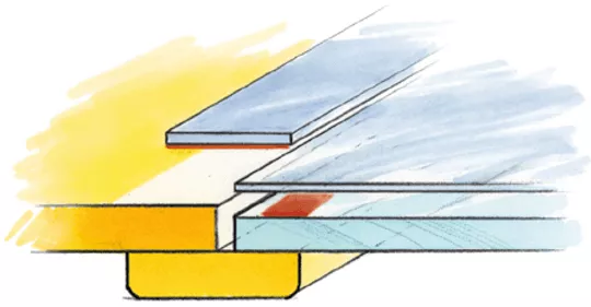 Voorbeeldtekening van een klemconstructie voor montage van een transparante afschermingsoplossing