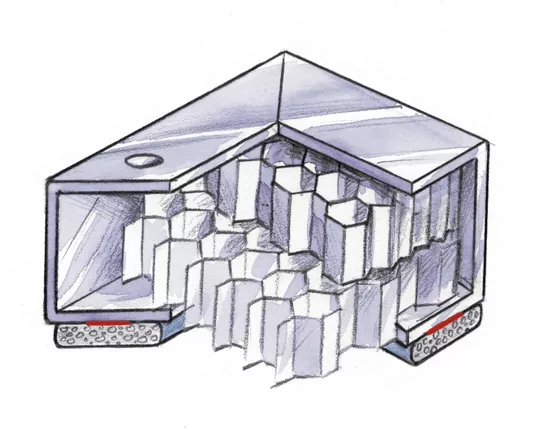 Voorbeeld van een honingraatventilatiepaneel met kruiscellen