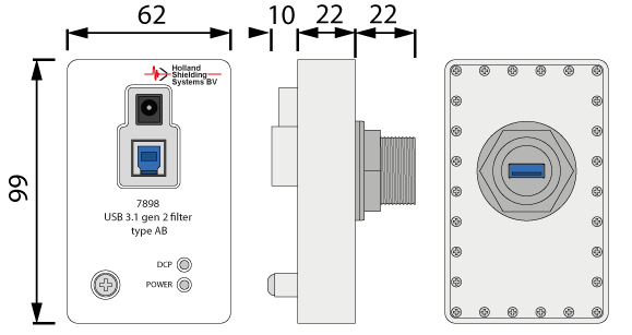Dibujo técnico de filtro USB 3.1 gen 2 tipo AB 78901